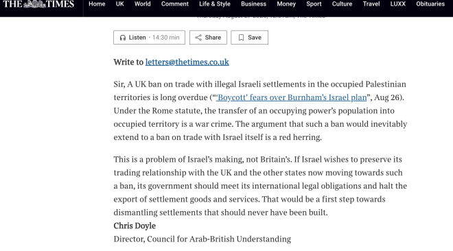 Letter to the Times